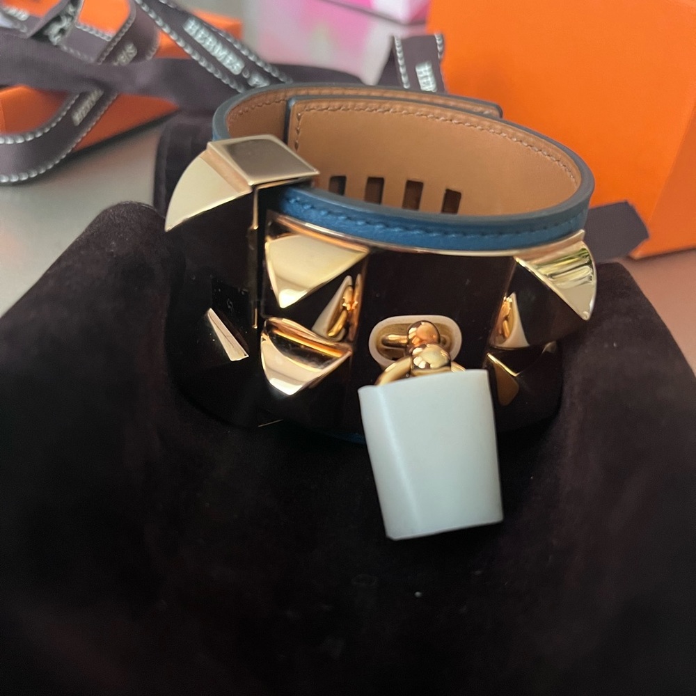 Hermes Collier de chien CDC mallard blue rose gold HW size S small
